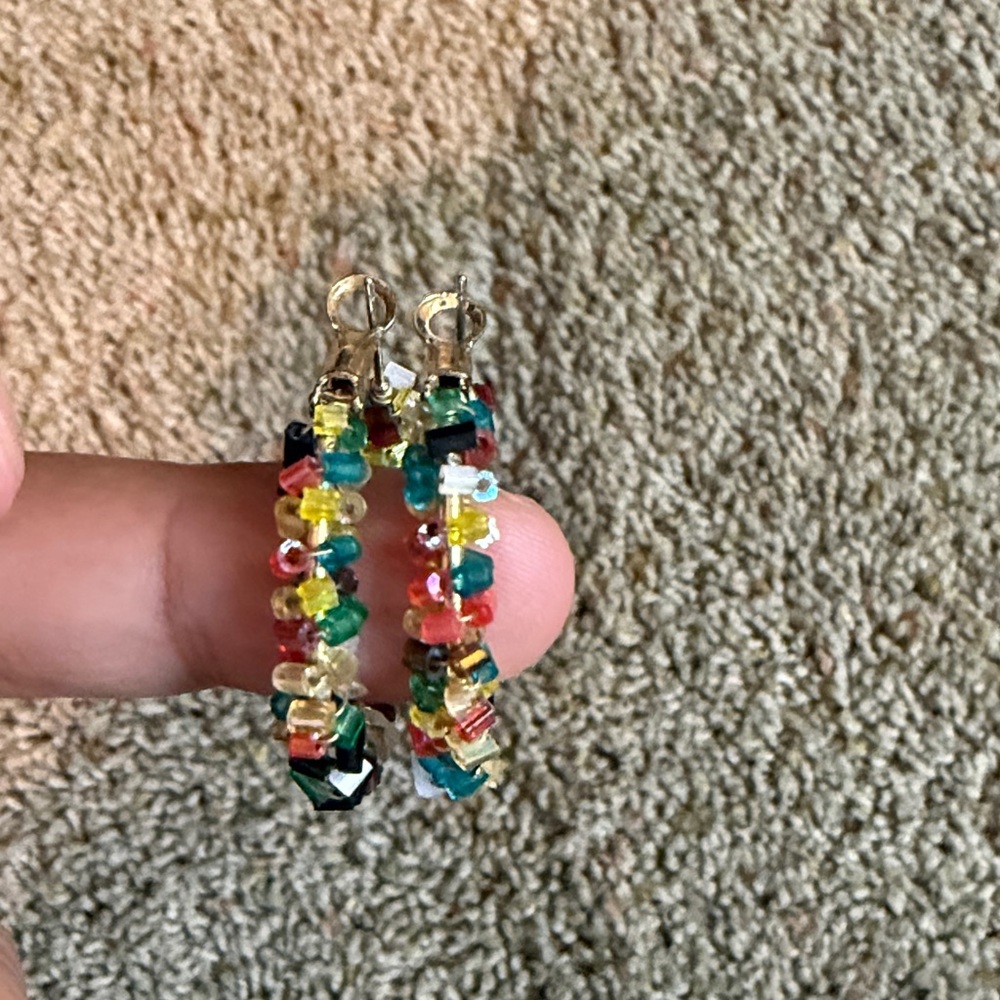 Colorful Beaded Hoop Earrings - Picture 2 of 4